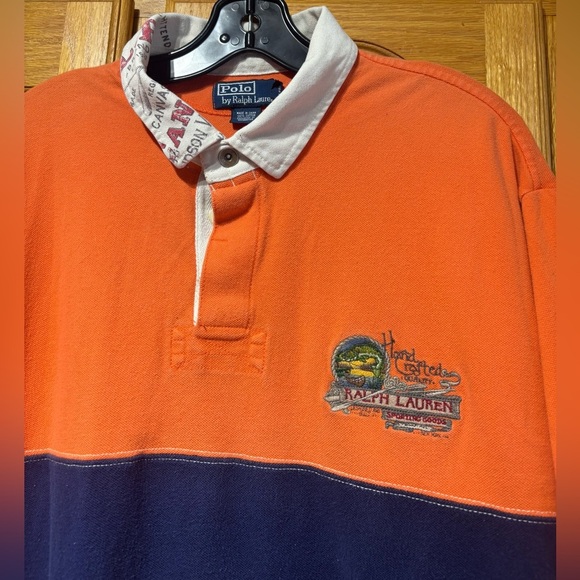Polo Ralph Lauren Sporting Goods Orange and Navy Rugby Polo Shirt Men’s XXL - Picture 3 of 7